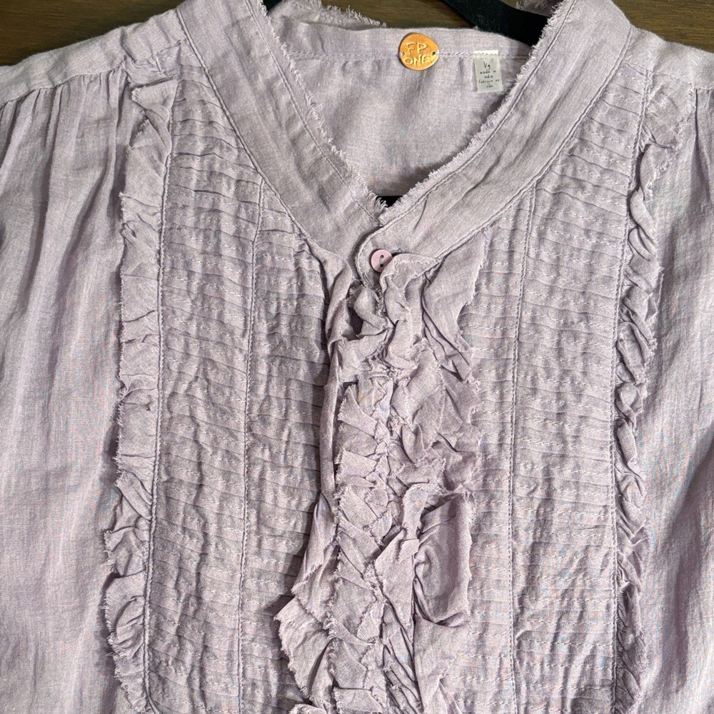 Free People Purple Ruffled Button-Up Tuxedo Blouse - Picture 5 of 11